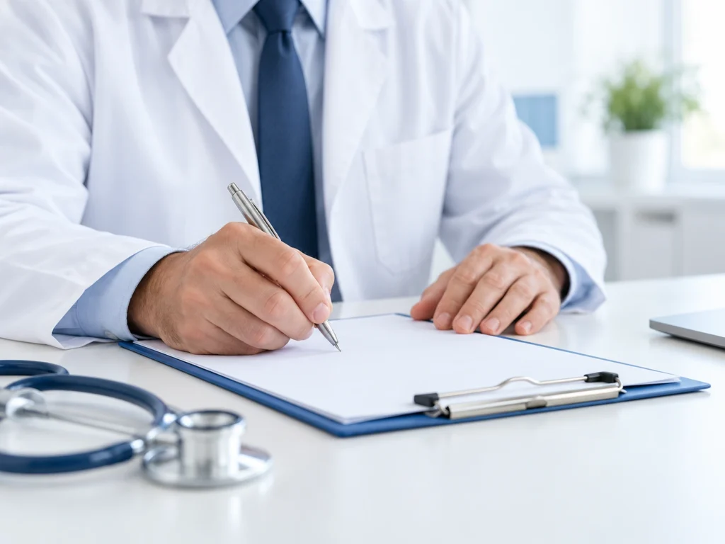 Doctor signing a medical certificate