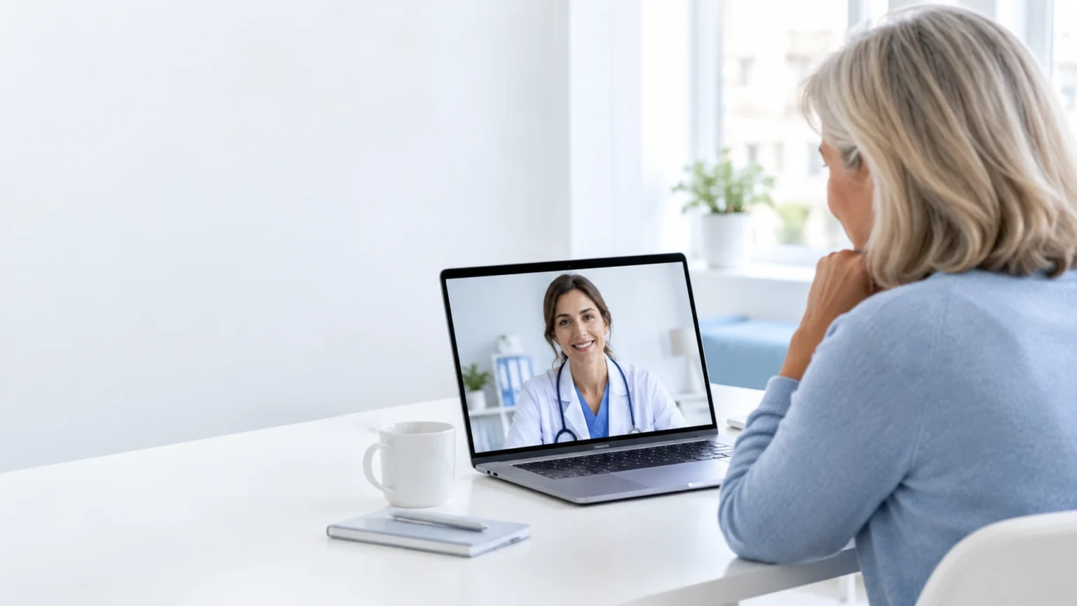 Patient in Spain on a video consultation with an English-speaking doctor
