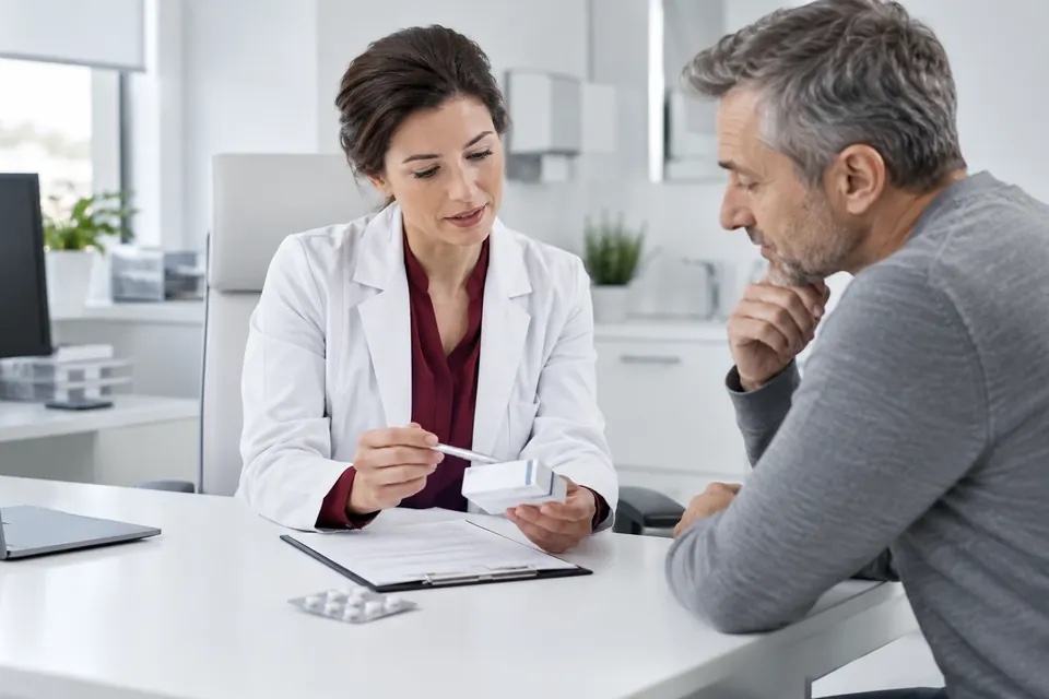 Doctor reviewing medication with a patient