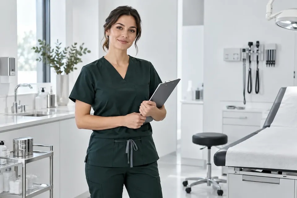 Registered clinician in a medical consultation room