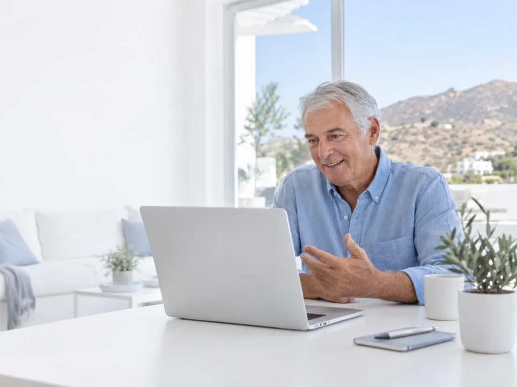 Man at home in the province of Almería on a video call with a doctor
