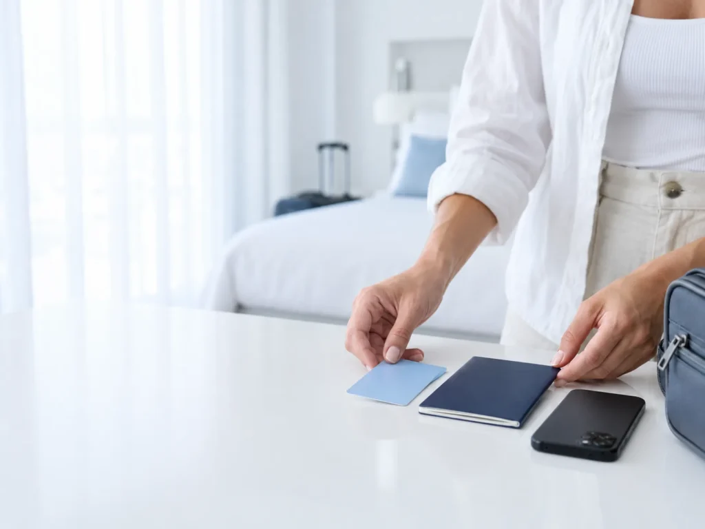 Traveller preparing a health card and passport before seeing a doctor