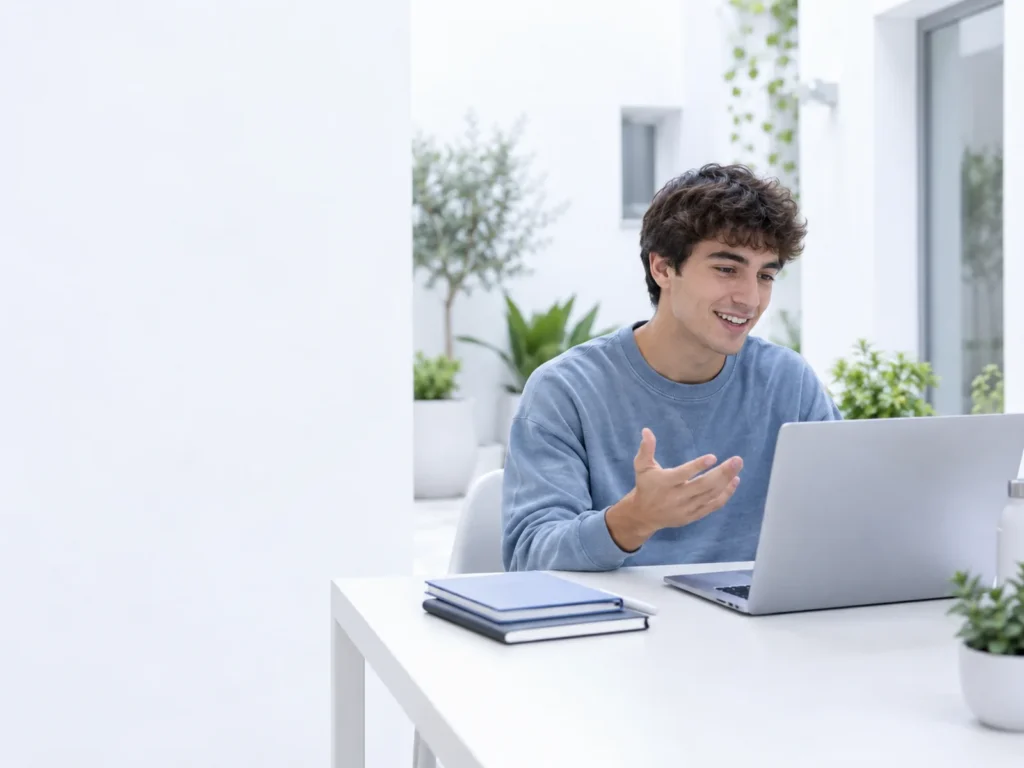 Student in Córdoba speaking to an English-speaking doctor on a laptop