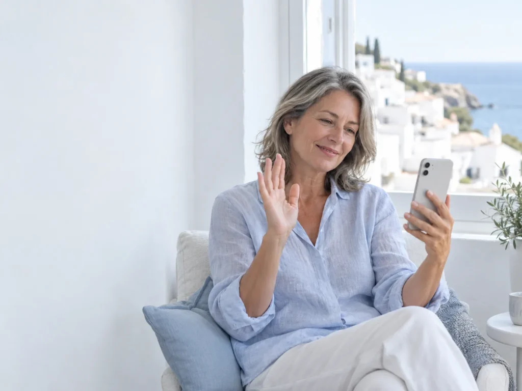 Resident of Nerja speaking to an English-speaking doctor online at home