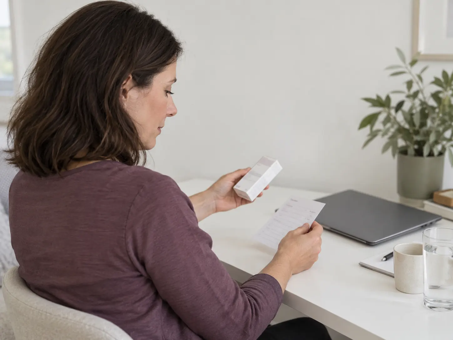 Patient checking existing medication and papers before an online review